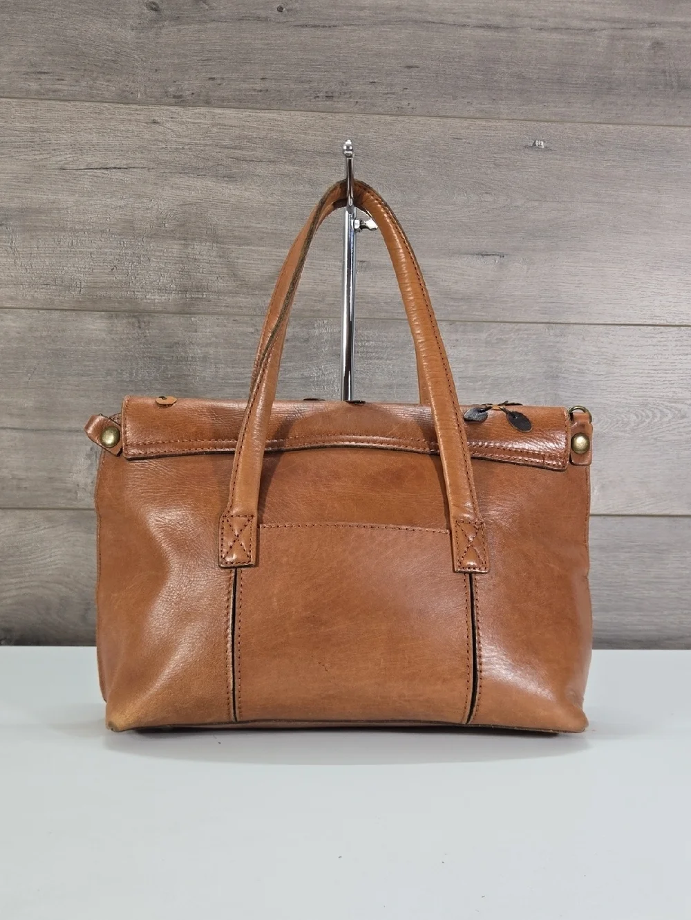 Patricia Nash Floral Appliqué Brown Leather Satchel Shoulder Bag Purse